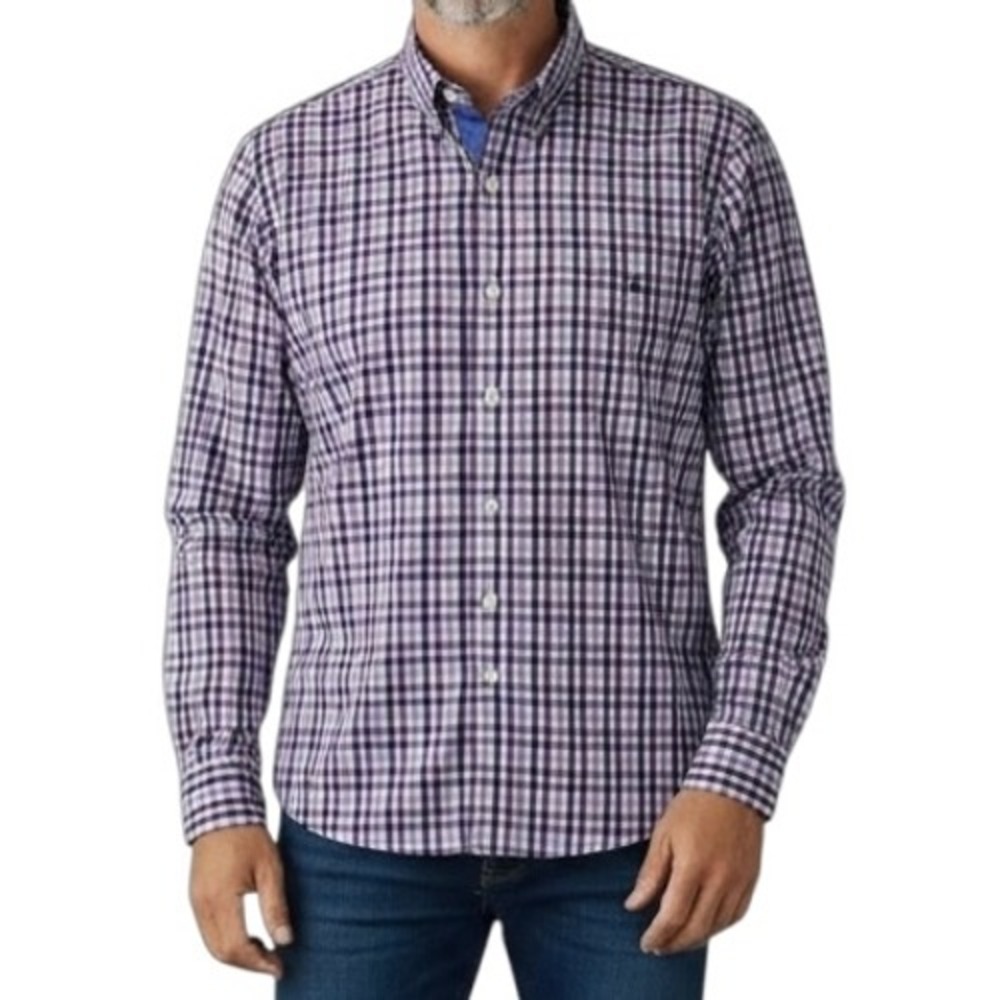 Chaps Men's Large Purple Plaid Long Sleeve‎ Button Down Easy Care Shirt